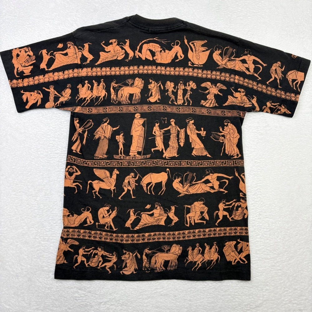 Vintage 90s Fruit of the Loom Greek Mythology All Over Print T-Shirt Large Black - Picture 3 of 11